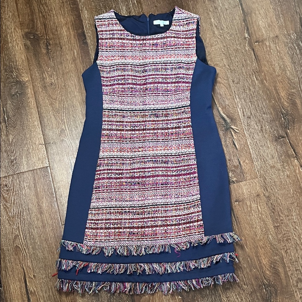 Jade Melody Tam Sleeveless Fringe Tweed Shift Dress Small EUC